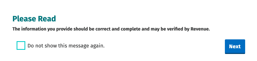 Revenue verification prompt with 'Please Read' message