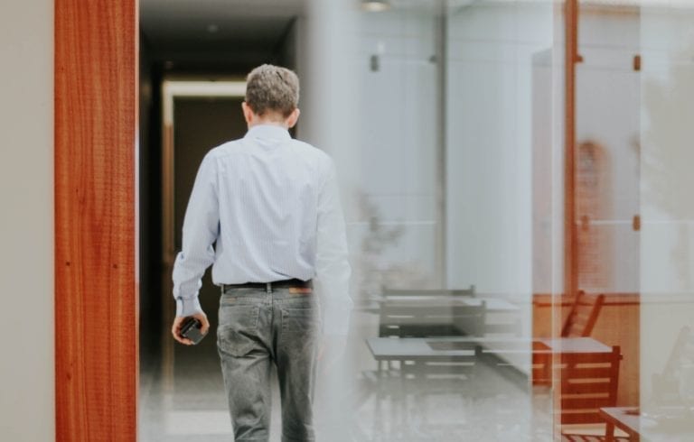 Man Leaving Building